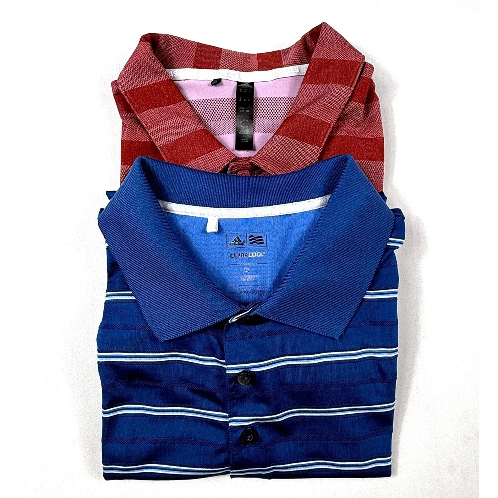 Adidas Mens Polo Shirts BUNDLE Blue‎ Maroon Striped Golf Performance XL